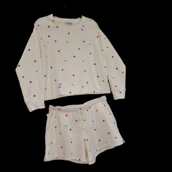 Wildfox Relaxed Fit Super Soft Sweatshirt And Short Lounge Pajama Set XL Cream - Picture 2 of 12